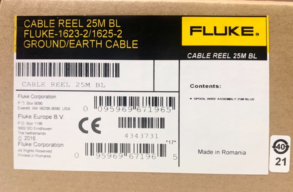 FLUKE 1623-21 1625-2 Ground Earth Cable Reel 25m BL 25 Meter Blue