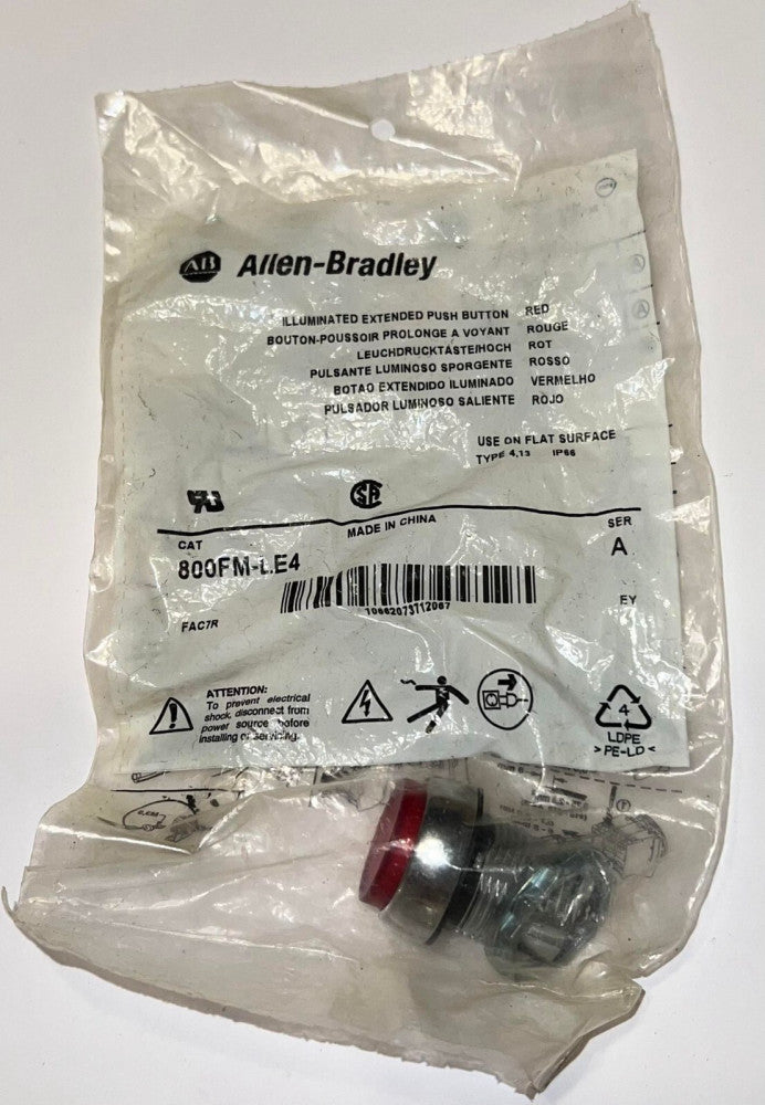 ALLEN BRADLEY 800FM LE4 Illuminated Extended Push Button RED Ser A 800FM-LE4