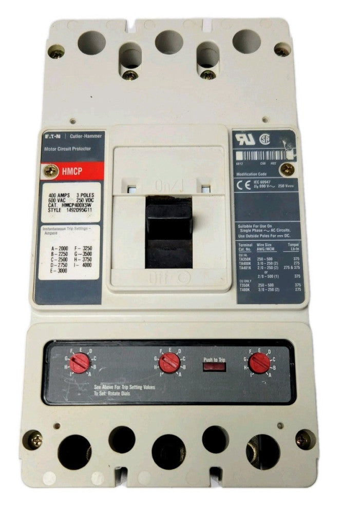 EATON CUTLER HAMMER HMCP400X5W 400 AMP Type HMCP Motor Circuit Protector 2000