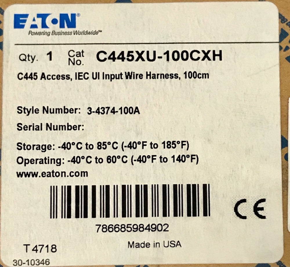 EATON C445XU 100CXH C445 Access IEC UI Input Wire Harness 100cm 3 4374 100A
