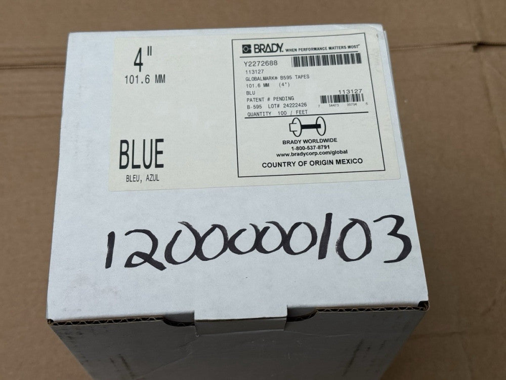 Brady 113127 Globalmark B595 Tape Vinyl Labels 4" x 100' BLUE - New