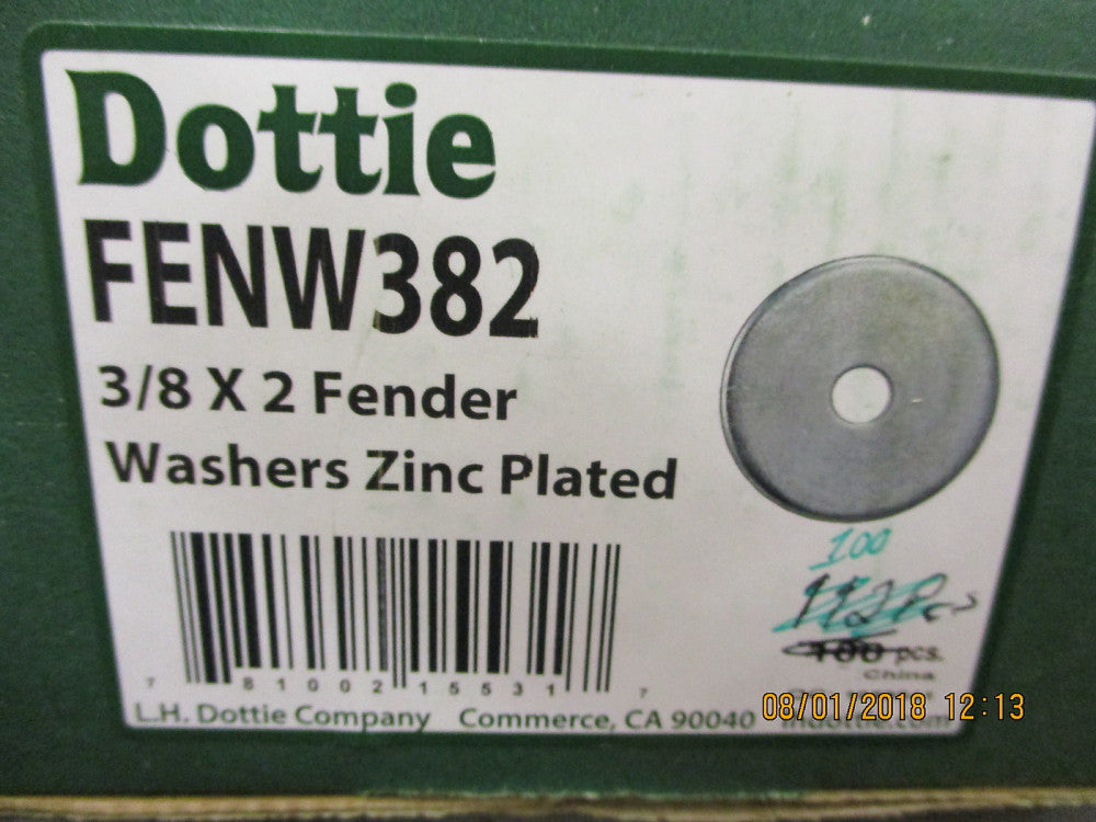 FENW382 Dottie 3/8 X 2 Fender Washers Zinc Plated BRAND NEW! LOT OF 100