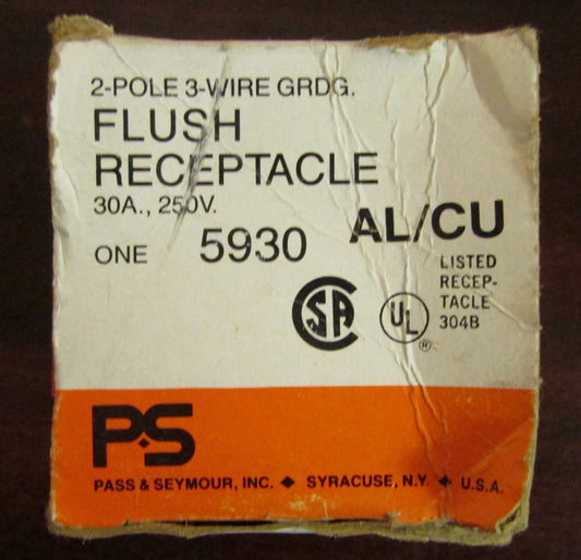 P&S PASS SEYMOUR Flush Receptacle 2 Pole 3 Wire 250V 30 Amp 5930