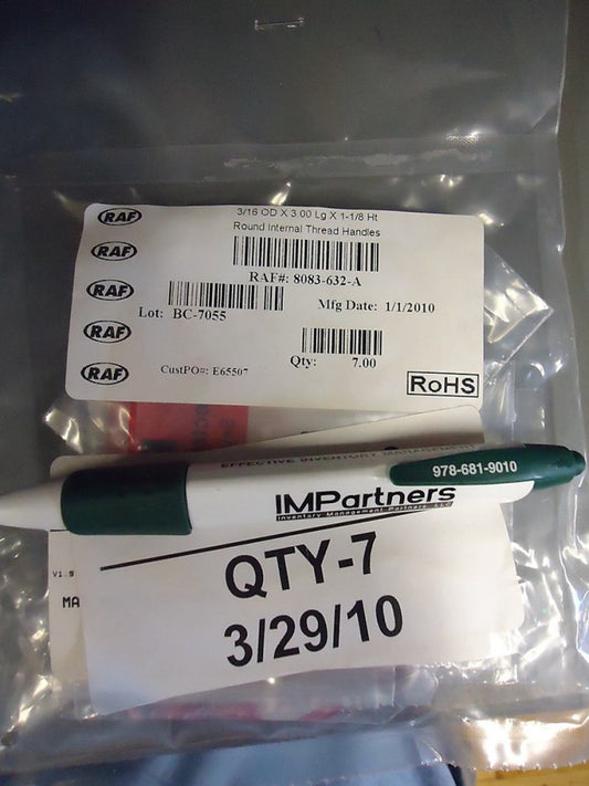 RAF 8083-632-A Round Internal Thread Handles. Brand New! 7 Pieces.