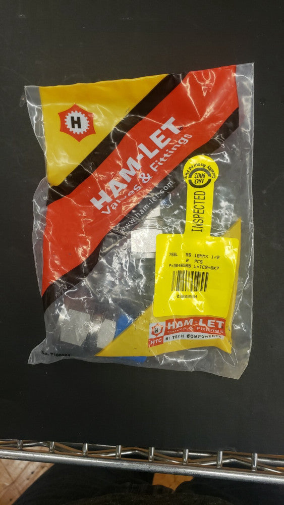 New, Ham-Let, 768LSS18MMX1/2, 3/4" x 1/2" MNPT, Compression SS Male Connector