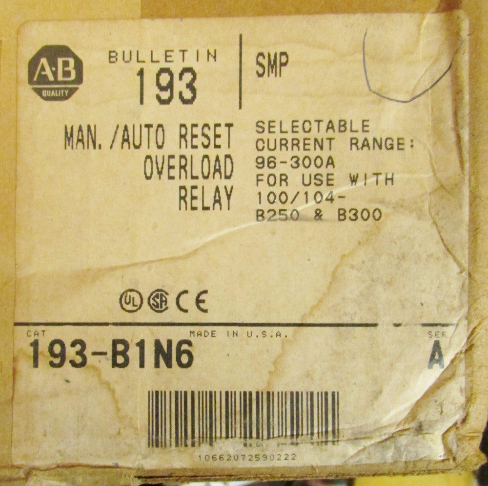 ALLEN BRADLEY SMP Maunal/Auto Reset Overload Relay 96-300 Amp 193 B1N6