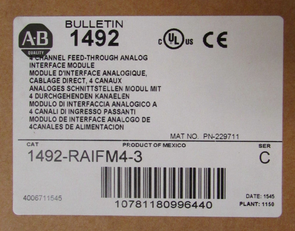 ALLEN BRADLEY 1492 RAIFM4 3 Series C 4 Channel Analog Input Output Module