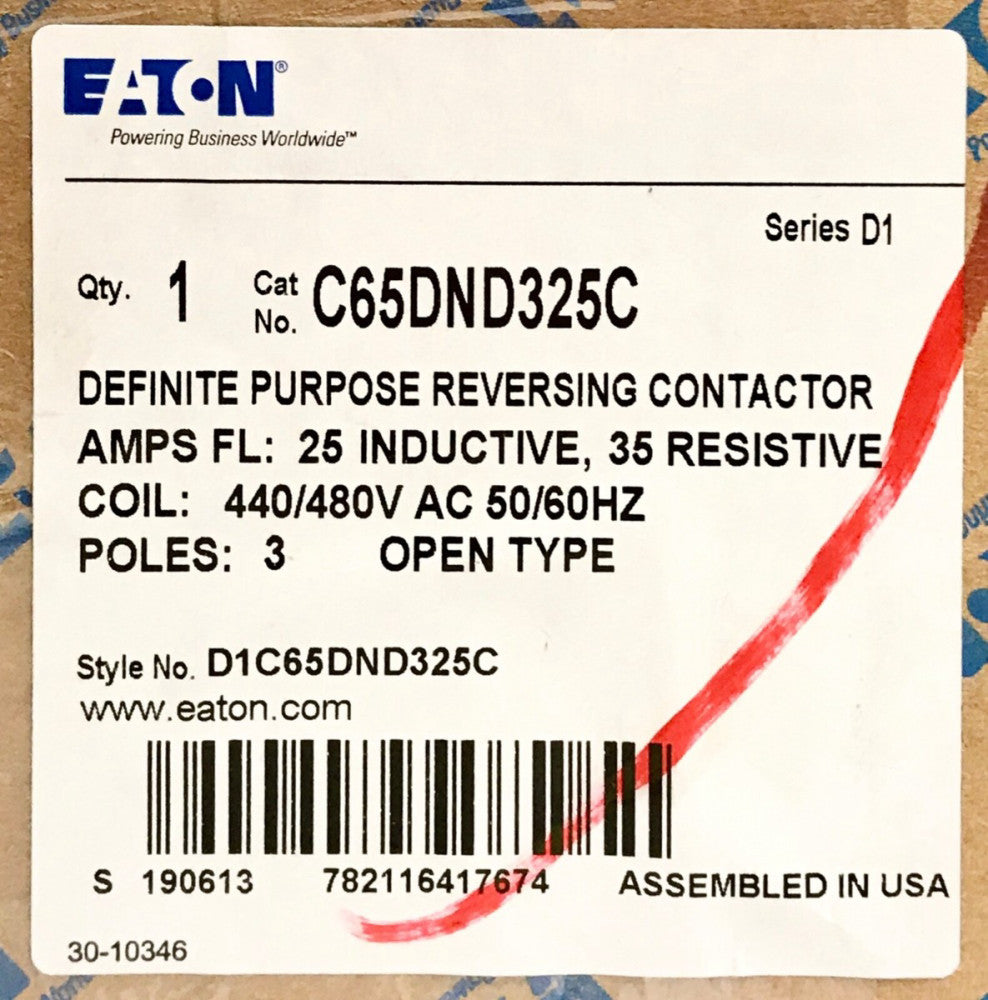 EATON C65DND325C 3 Pole 25 AMP Definite Purpose Reversing Contactor 440 480 VAC