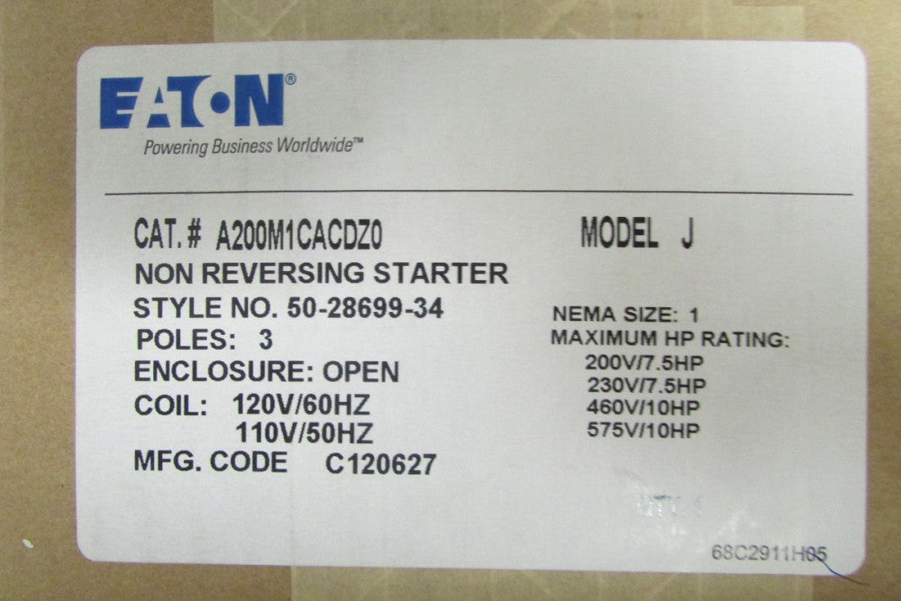Eaton Cutler Hammer A200M1CACDZ0 3P 110 120V Sz 1 27A Starter 50 28 699 34