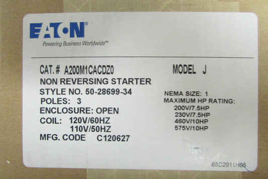 Eaton Cutler Hammer A200M1CACDZ0 3P 110 120V Sz 1 27A Starter 50 28 699 34