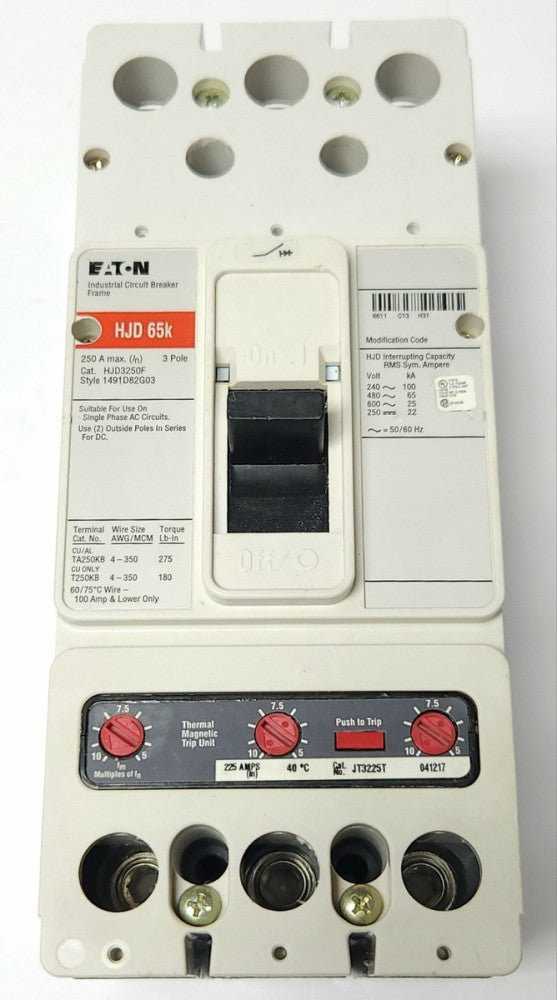 EATON CUTLER HAMMER HJD3225 3 Pole HJD3250F with JT3225T TRIP Unit Type HJD