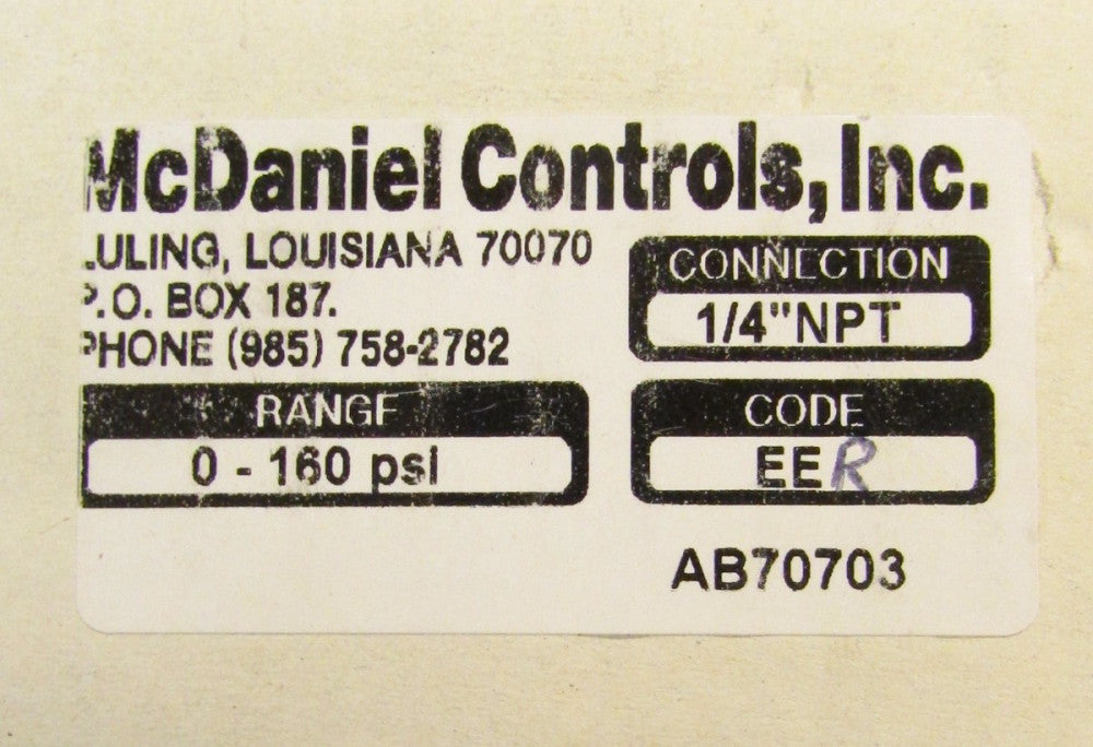 MCDANIEL CONTROLS 1/4'' NPT 0-160 PSI EER Glycerin Filled Gauge AB70703
