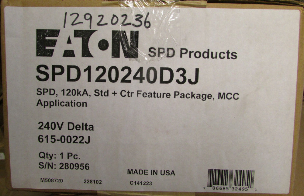 EATON CUTLER HAMMER SPD120240D3J SPD 120KA Surge Protection Device 615 0022J