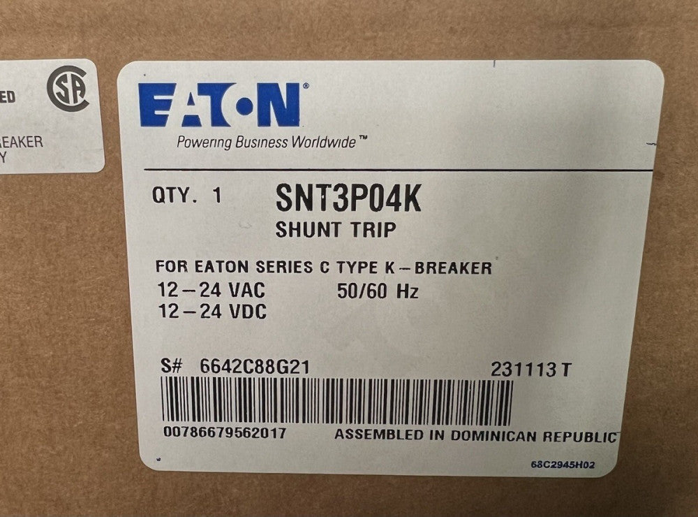 EATON CUTLER HAMMER SNT3P04K 12-24 VAC VDC K Frame Shunt TRIP Type KD HKD