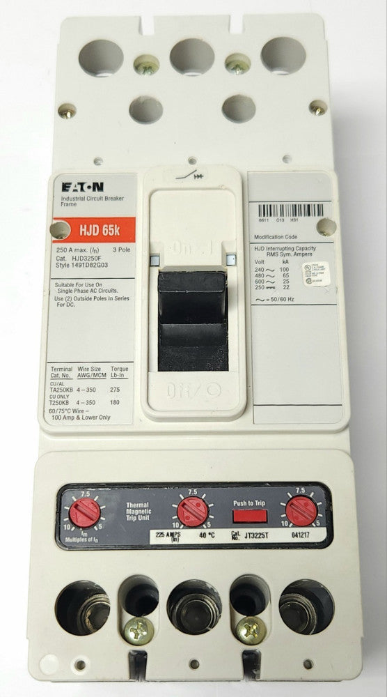 EATON CUTLER HAMMER HJD3225 3 Pole HJD3250F with JT3225T TRIP Unit Type HJD