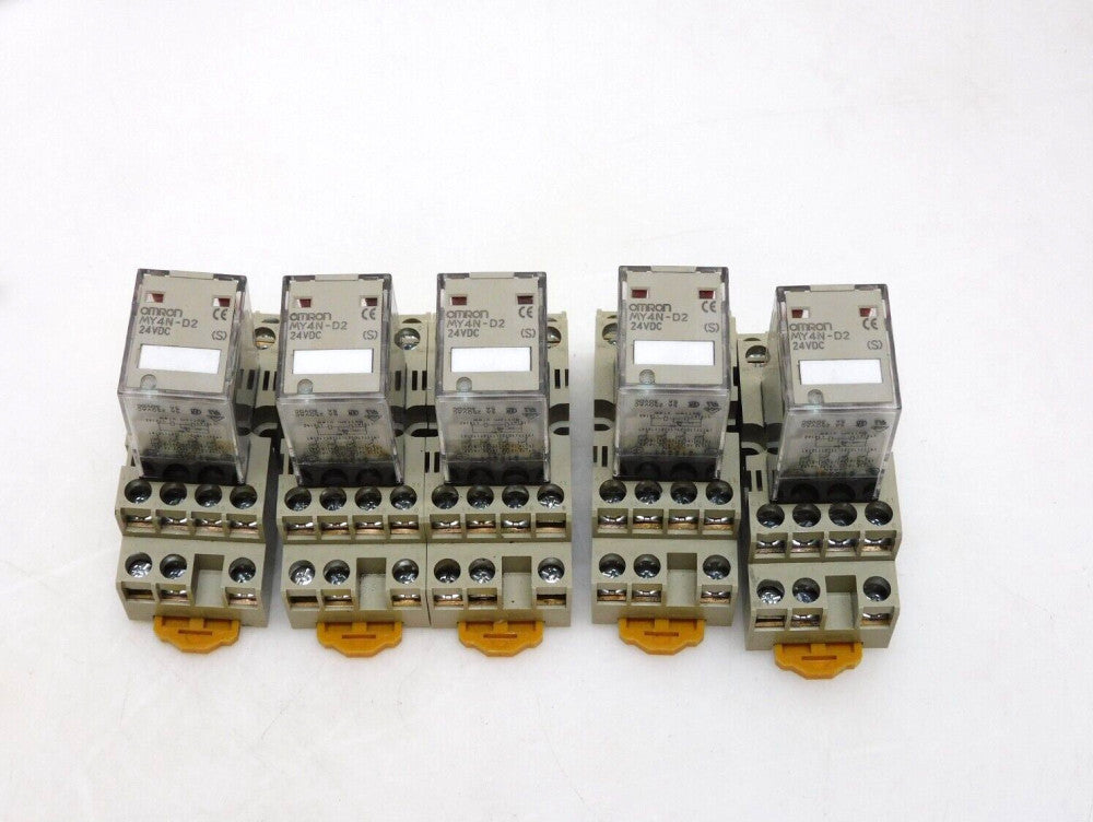 LOT OF 5 OMRON RELAY MY4N-D2 24VDC 5A AMP 250VAC W/ BASE 2192EW 5A 250VAC