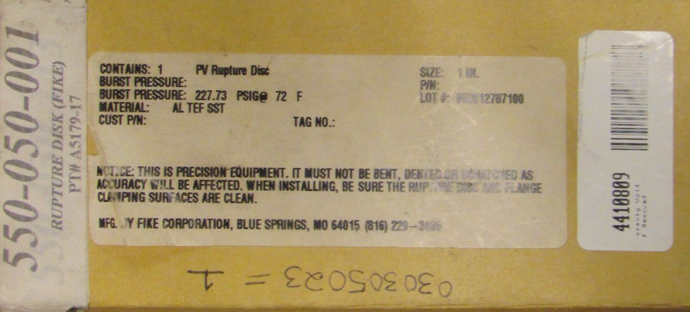 FIKE Rupture Disc 227.73 PSIG A5179-17