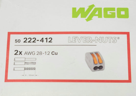 BOX OF 50 WAGO 222-412 Lever Nuts 2 Pole 2X AWG 28-12 CU 2 Conductor 222 412