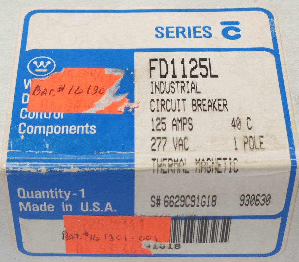 WESTINGHOUSE CUTLER HAMMER FD1125L Single Pole 125 AMP Type FD Circuit Breaker
