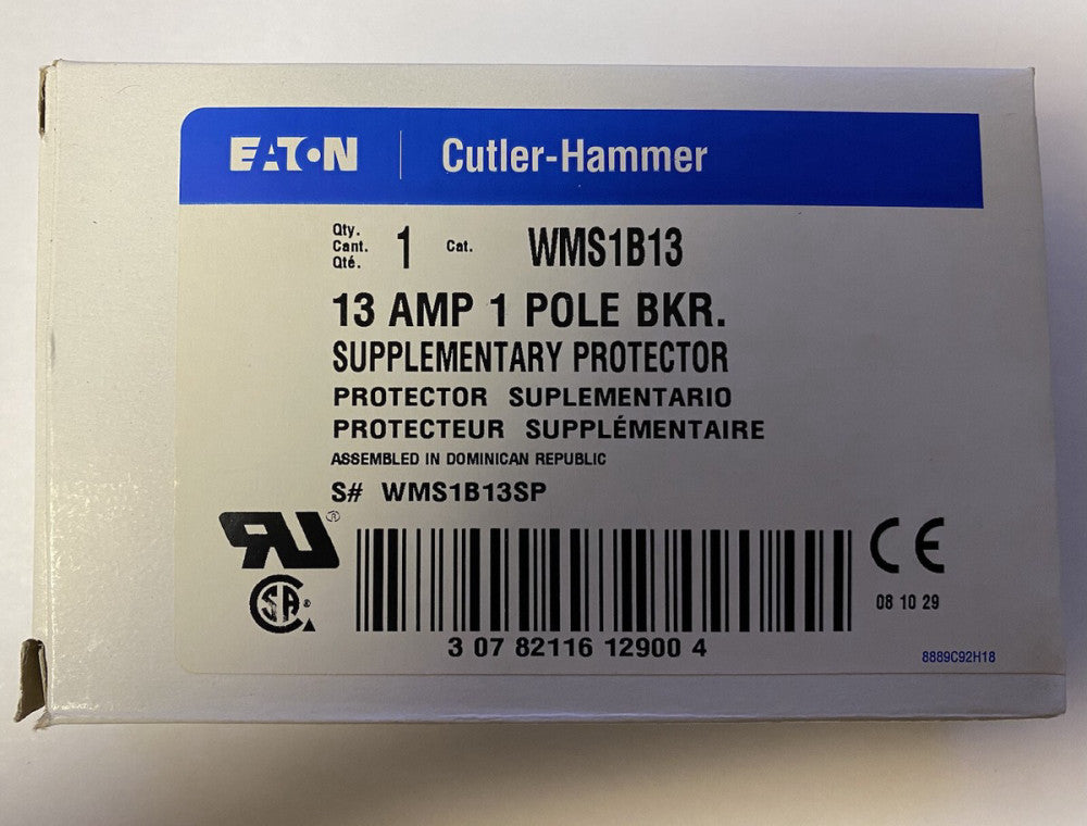 EATON CUTLER HAMMER WMS1B13 Supplementary Protector Breaker 13 Amp  WMS1B13SP