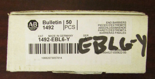 ALLEN BRADLEY (Box of 46) Terminal Block End Barrier Yellow 1492 EBL6-Y
