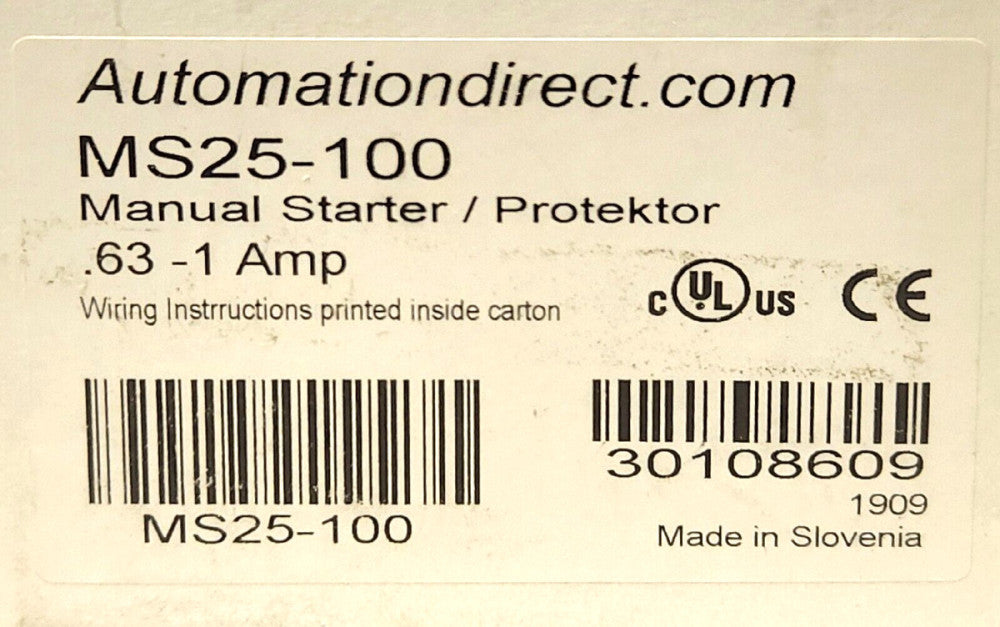 AUTOMATION DIRECT MS25-100 Manual Starter Motor Protector .63-1 AMP MS25 100