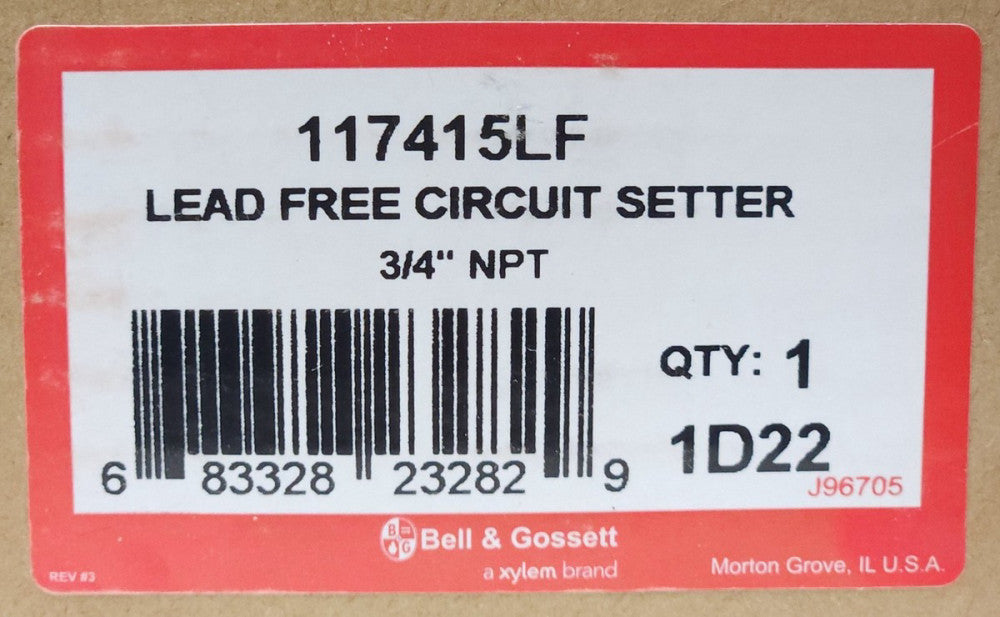 BELL & GOSSETT XYLEM 117415LFM Lead Free Circuit Setter Plug Balance Valve 3/4 N