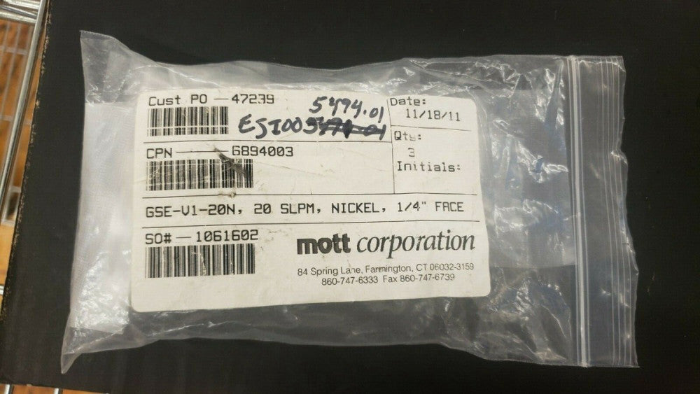 New, Mott Corporation, GSE-V1-20N, Diffuser, Sintered Nickel, .003um, 20 slpm