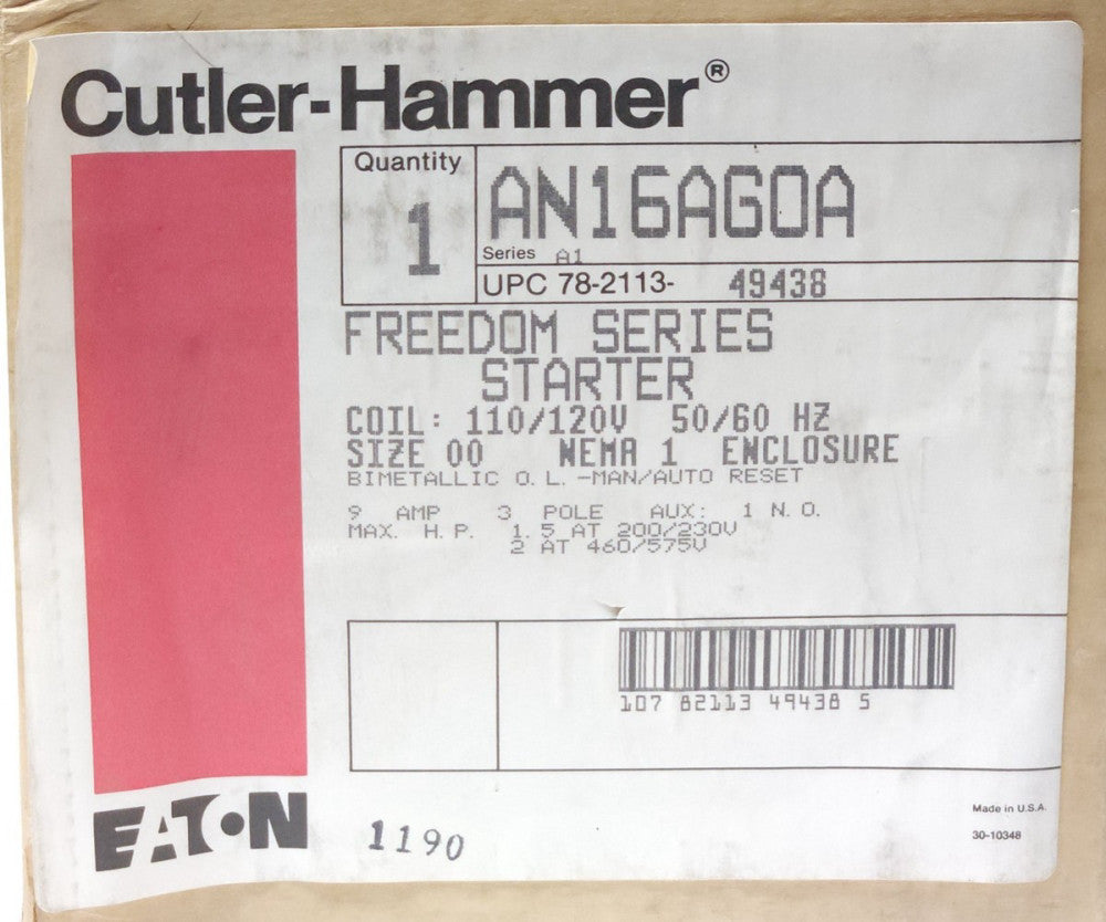 EATON CUTLER HAMMER AN16AG0A Size 00 AN16AN0 Starter 120 VAC Coil AN16AN0AC