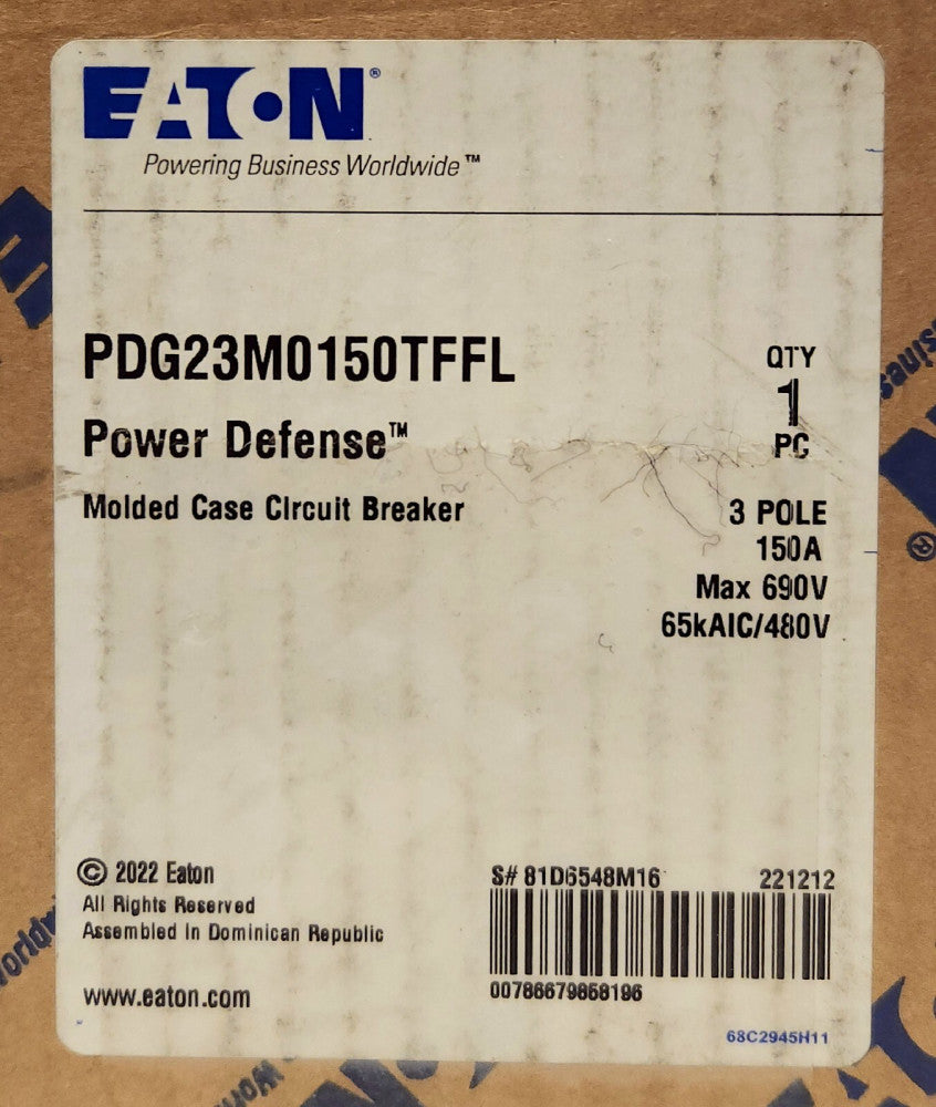 EATON PDG23M0150TFFL 3 Pole 150 AMP PDG2 Power Defense Circuit Breaker
