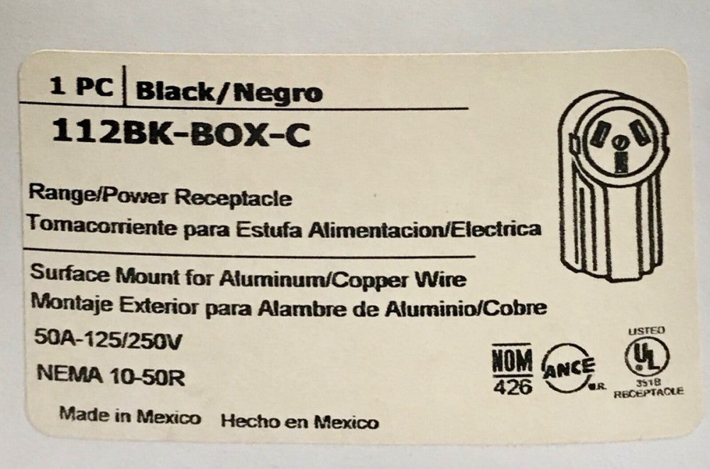 COOPER 112BK BOX C BLACK 50 AMP 125 VAC 250 VAC Welding Range & Power Receptacle