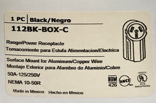 COOPER 112BK BOX C BLACK 50 AMP 125 VAC 250 VAC Welding Range & Power Receptacle