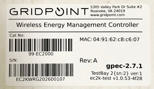 GRIDPOINT 99-EC2000 EC2000 Wireless Energy Management Controller 2.7