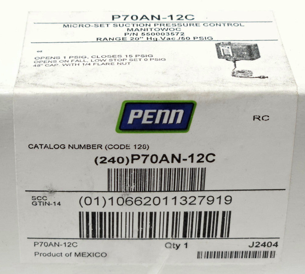 PENN P70AN 12C MANITOWOC Pressure Control Switch 550003572 Range 20" 50 PSIG
