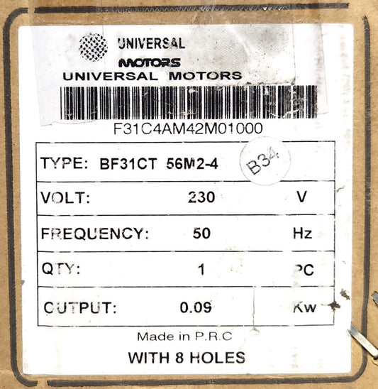 UNIVERSAL MOTORS Type BF31CT 56M2-4 Single Phase 230 VAC 0.09 KW Motor 1390 RPM