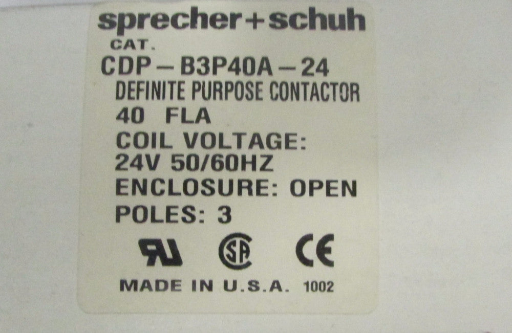 SPRECHER & SCHUH CDP B3P40A 24 Definite Purpose 40 Amp 24 V Contactor
