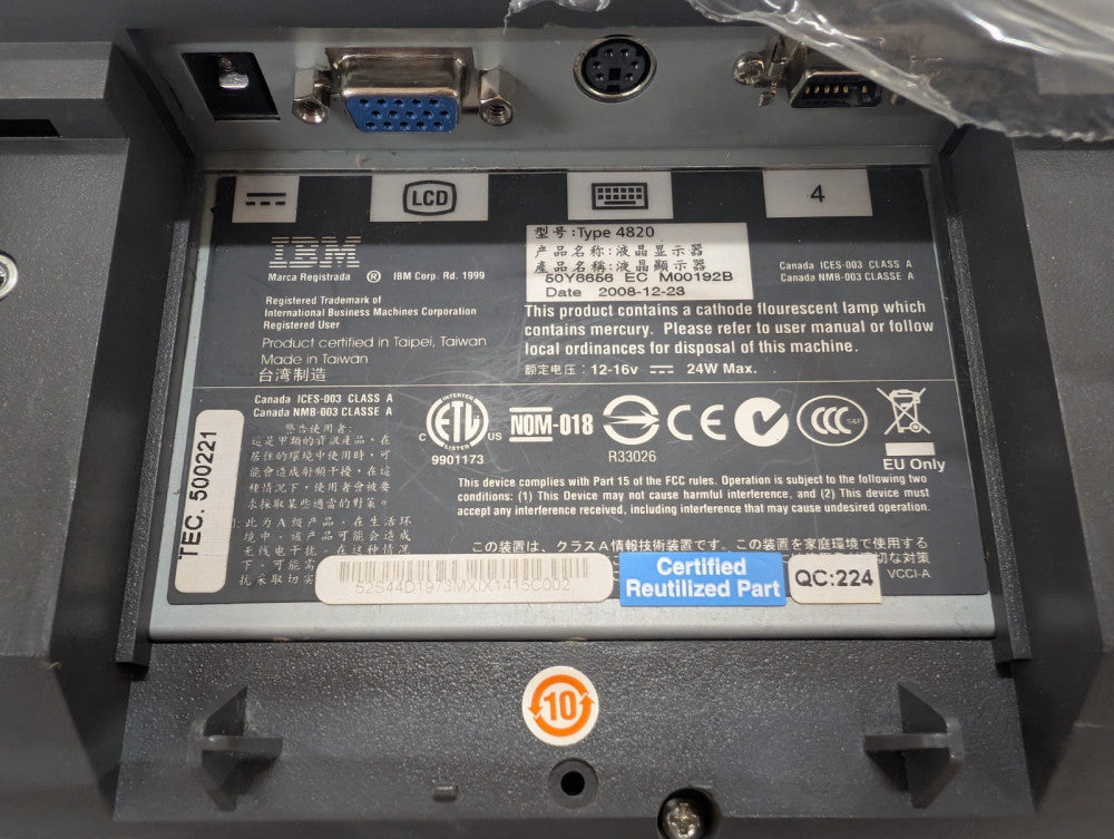 New, IBM, 4820-5GN, 15 inch Touch Display LCD 5GB (44D1973)