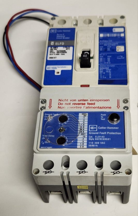 EATON CUTLER HAMMER ELFD3040L 3 Pole 40 AMP Type ELFD Earth Leakage