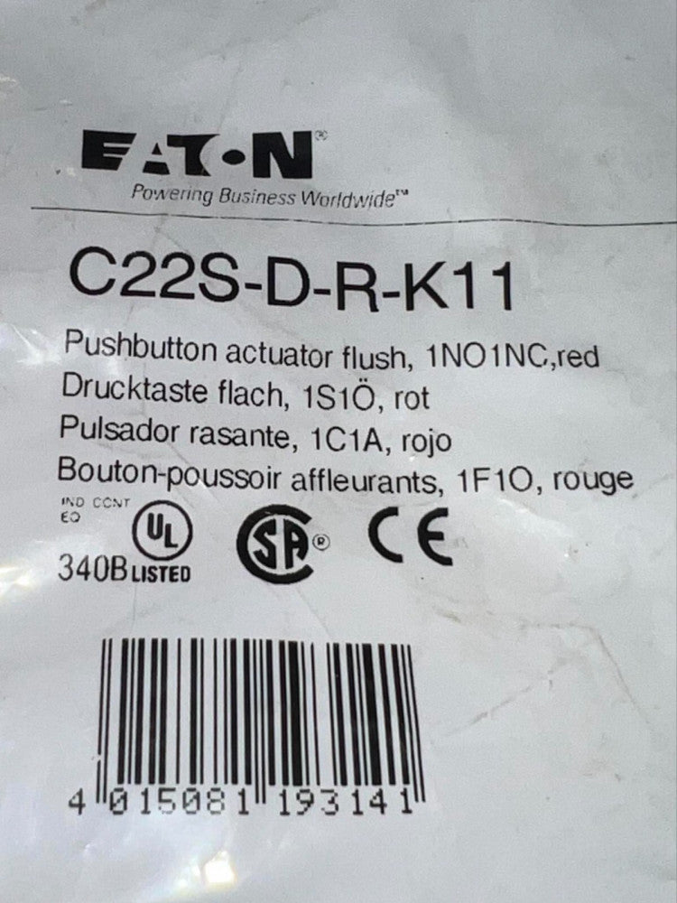 EATON C22S D R K11 Pushbutton Actuator Flush 1 NO/1 NC RED