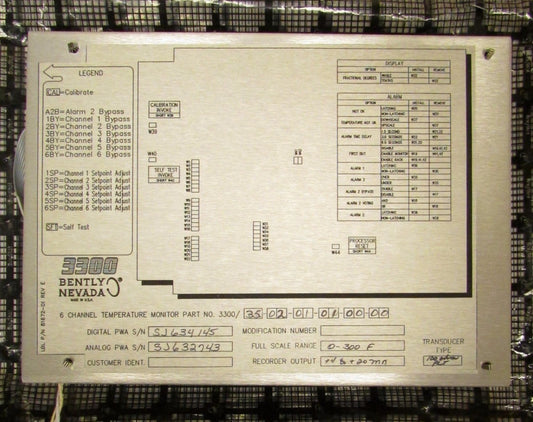 BENTLY NEVADA 3300 35 02 01 01 0000 Six Channel Temperature Monitor