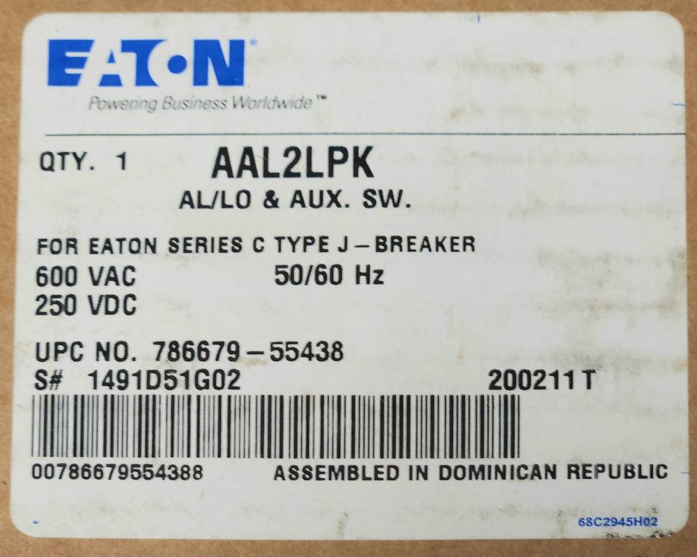 EATON CUTLER HAMMER AAL2LPK J Frame Breaker Auxiliary Alarm Switch AL LO 1491D51