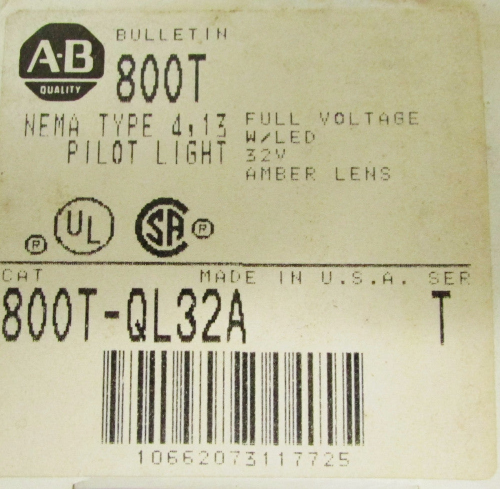 ALLEN BRADLEY 800T QL32A 32 V Amber Lens Indicating Pilot Light 