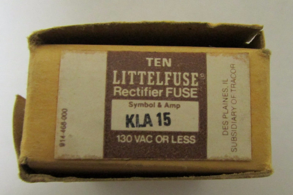 LITTELFUSE KLA 15 130 VAC Or Less 15 Amp Rectifier Fuse 