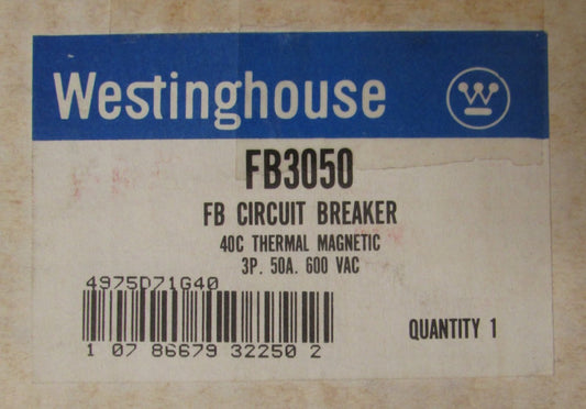 Westinghouse Cutler Hammer FB3050 Type FB Circuit Breaker 3 Pole 50 Amp 600 VAC 