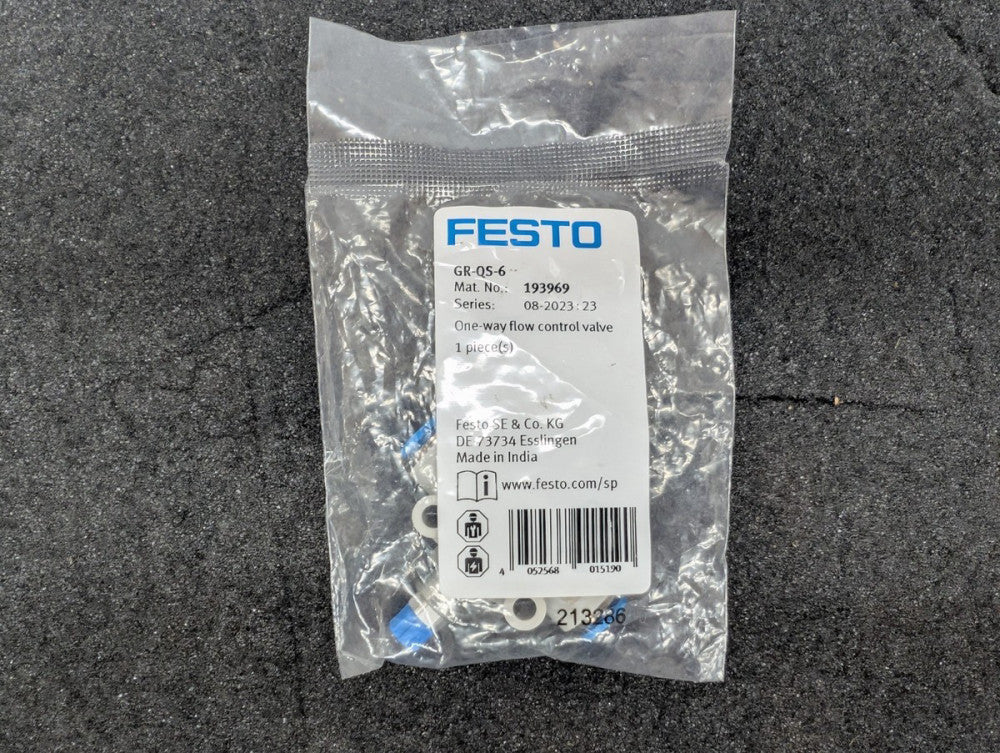 New, Festo, GR-QS-6, ONE-WAY FLOW CONTROL VALVE