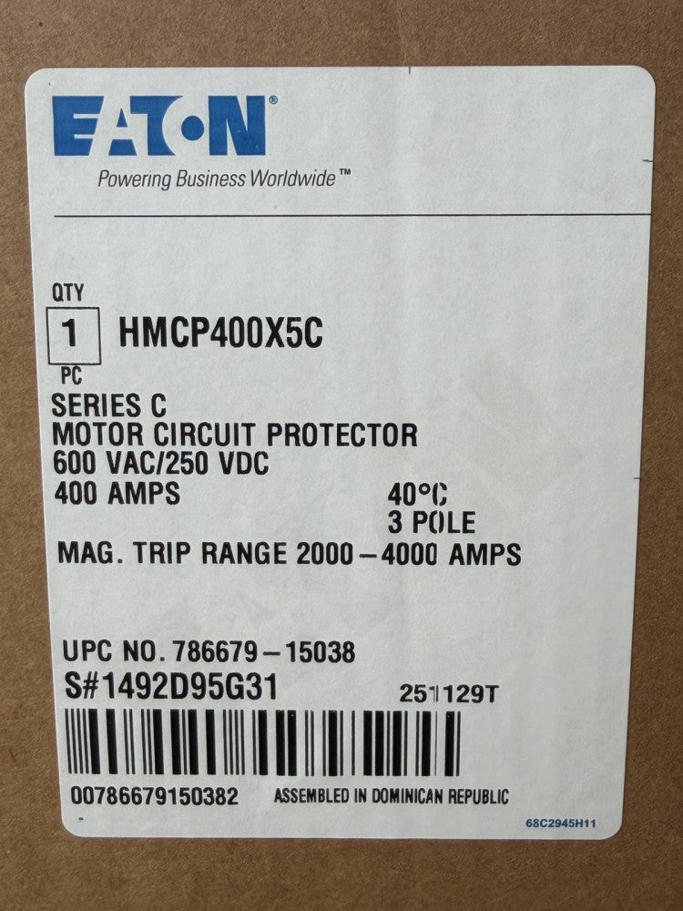 EATON CUTLER HAMMER HMCP400X5C 400 AMP HMCP Motor Circuit Protector 2000-4000