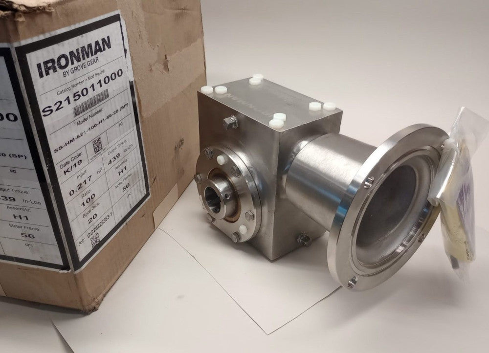 Grove Gear SS-HM-821-100-H1-56-20 Gear Box S215011000 439In-Lb Ratio 100:1