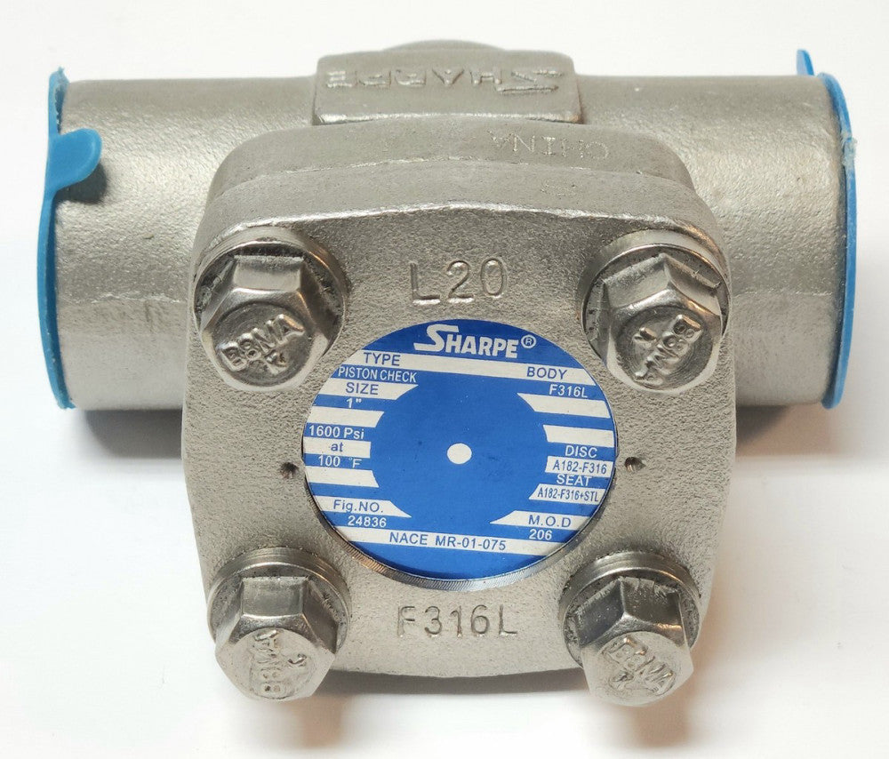 SHARPE NACE MR 01 075 Size 1" Piston Check Valve F316L 1600 PSI L20 1-800