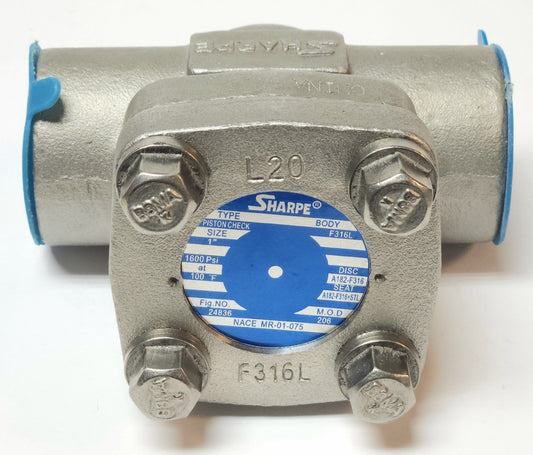 SHARPE NACE MR 01 075 Size 1" Piston Check Valve F316L 1600 PSI L20 1-800