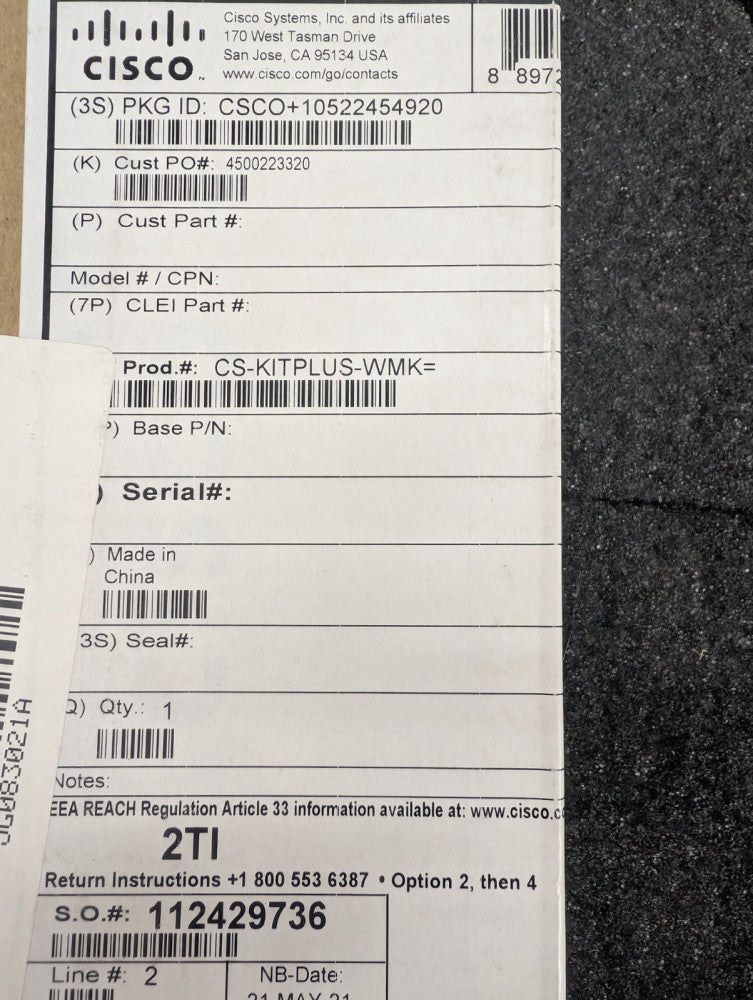 New, Cisco, CS-KITPLUS-WMK=, Wall Mount Kit Spark Codec Plus